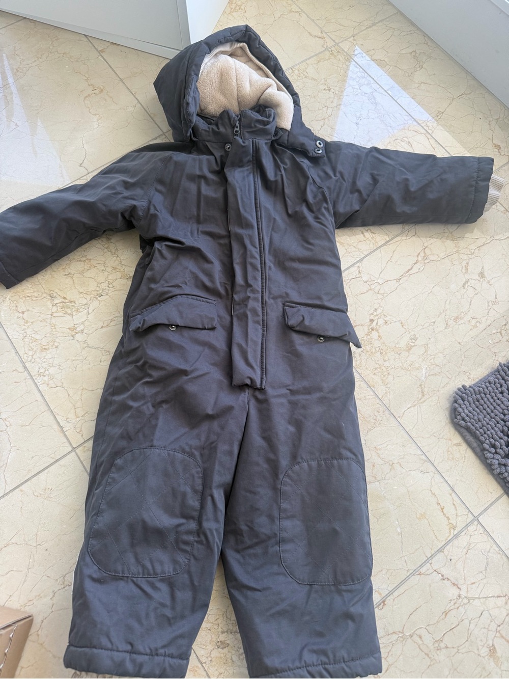 Kids Hooded One-Piece Snowsuit in Dark Gray